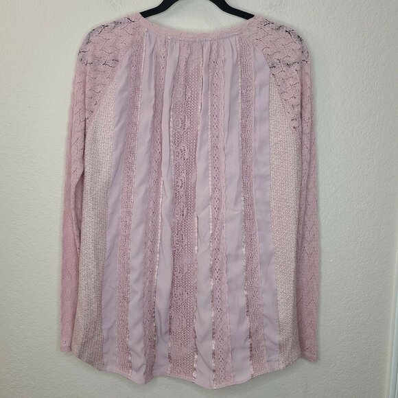 One September Sweater Top Womens Medium Mauve Pink Lace Pleated Long Sleeve - Picture 2 of 12